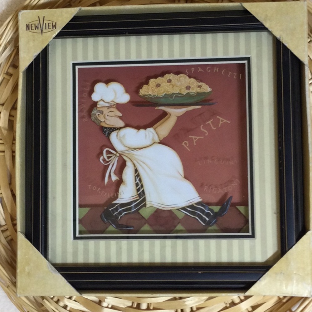🌟 Cute Framed Picture Of Chef Caring Plate of Spaghetti